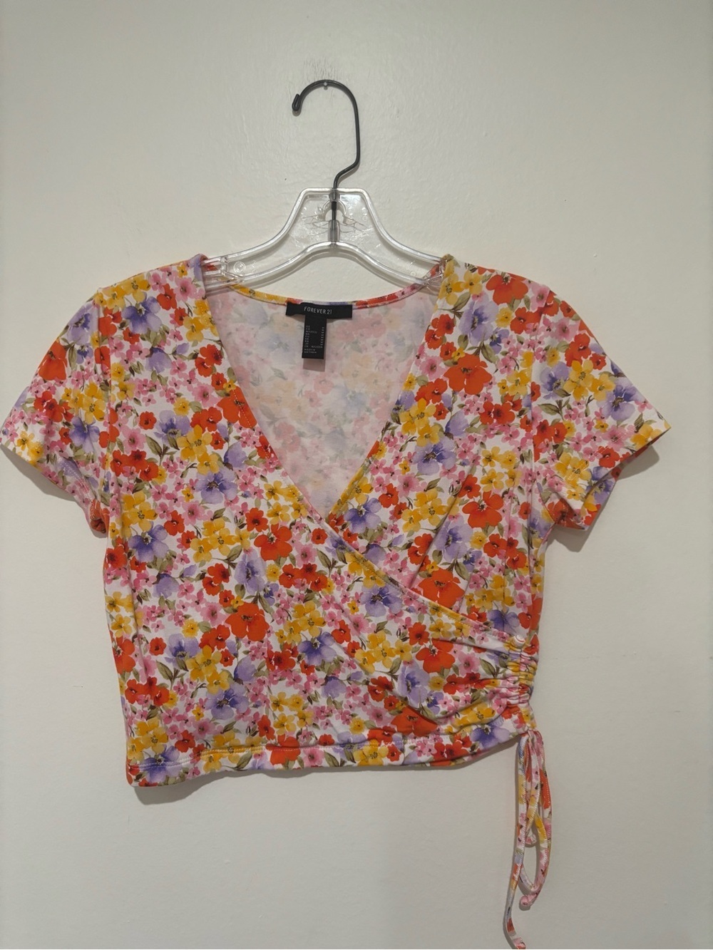 Forever 21 Floral Crop Top - Pink/Yellow/Purple